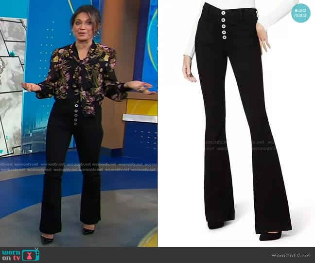 Ramy Brook Cindy High Rise Flare Jeans in Black worn by Ginger Zee on Good Morning America