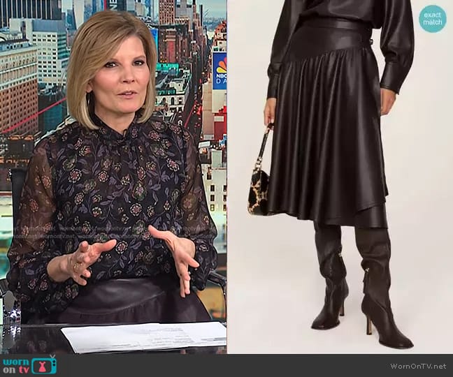 Rebecca Taylor Faux Leather Wrap Skirt worn by Kate Snow on NBC News Daily