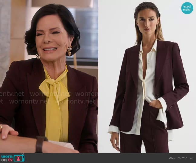 Reiss Flora Blazer in Berry worn by Margaret Wright (Marcia Gay Harden) on So Help Me Todd