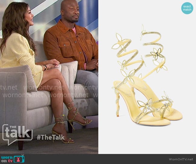 Rene Caovilla Margot Butterfly embellished satin sandals worn by Denise Richards on The Talk