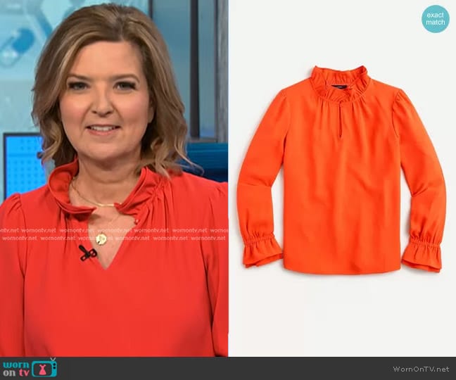 J. Crew Ruffleneck top in 365 crepe worn by Christine Roman on NBC News Daily