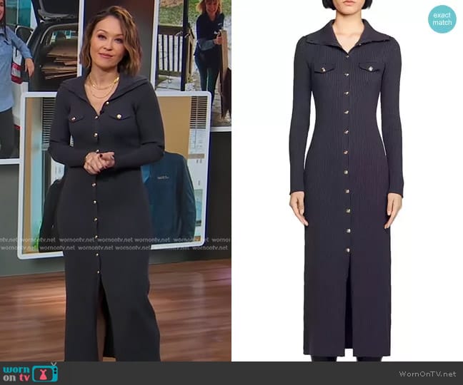 Sandro Zina Maxi Dress in Charcoal Grey worn by Eva Pilgrim on Good Morning America