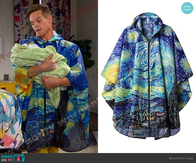 SaphiRose Unisex Hooded Raincoat Poncho in Van Gogh the Starry Night worn by Leo Stark (Greg Rikaart) on Days of our Lives