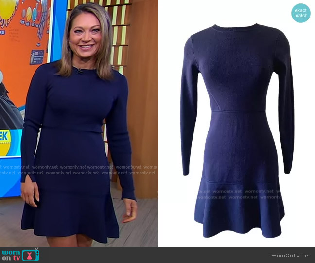 Zara Short Knit Dress in Navy worn by Ginger Zee on Good Morning America