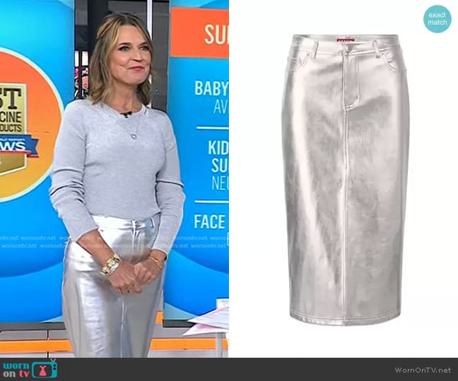 Staud Oaklyn Metallic Faux Leather Skirt worn by Savannah Guthrie on Today