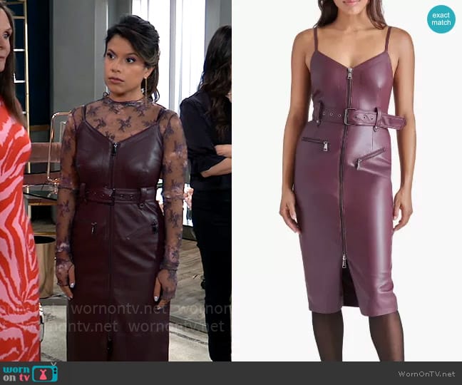 Steve Madden Levina Faux Leather Midi Dress worn by Alison 'Blaze' Rogers (Jacqueline Grace Lopez) on General Hospital