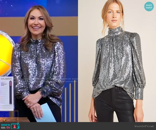 Sunday in Brooklyn Luna Sequined Blouse worn by Lori Bergamotto on Good Morning America