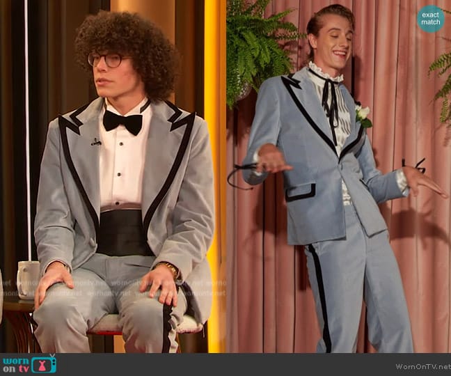 Tanner Fletcher Norman Velvet Tuxedo Blazer worn by Reece Feldman on The Drew Barrymore Show