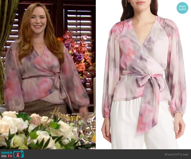 Ted Baker Emiliah Wrap Blouse worn by Cassie (Camryn Grimes) on The Young and the Restless