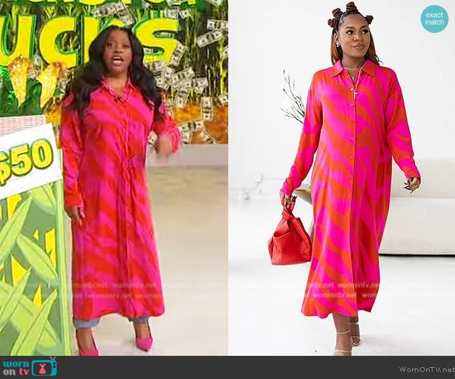 The Drop Pink and Red Zebra Print Shirtdress worn by Sherri Shepherd on Sherri