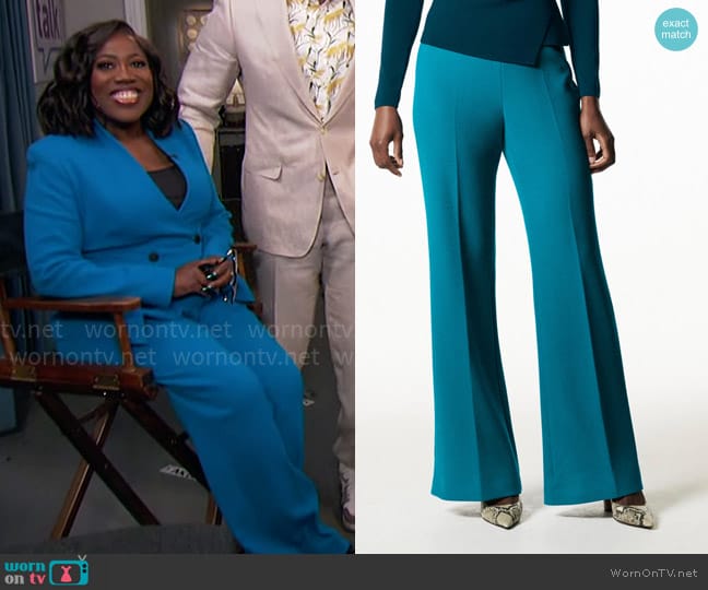 The Fold London Caldwell Flared Trousers in Lagoon worn by Sheryl Underwood on The Talk