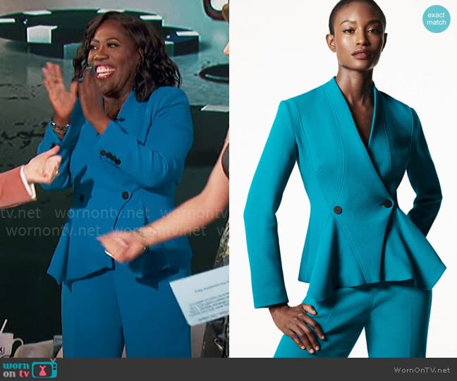 The Fold London Kensington Jacket in Lagoon worn by Sheryl Underwood on The Talk