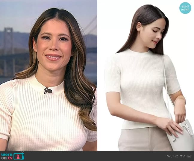 Uniqlo Extra Fine Merino Ribbed Mock Neck Sweater worn by Deirdre Bosa on NBC News Daily