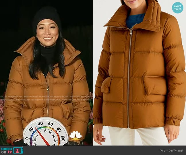 United Colors of Benetton  High Neck Puffer Jacket in Brown worn by Kathy Park on Today