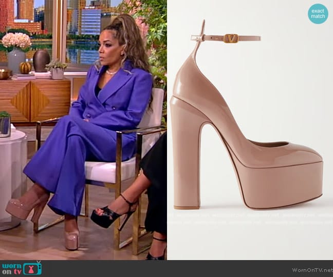 Valentino Tan-Go 155 patent-leather platform pumps worn by Sunny Hostin on The View