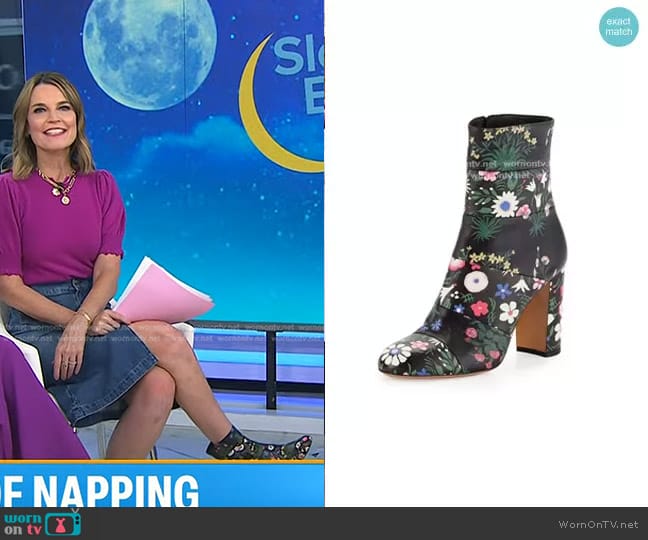 Valentino Garden-Print Paneled Mid-Calf Bootie worn by Savannah Guthrie on Today