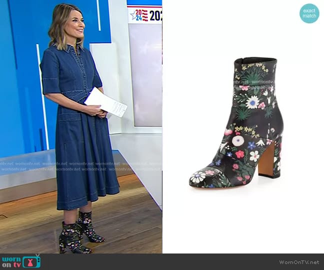 Valentino Garden-Print Paneled Mid-Calf Bootie worn by Savannah Guthrie on Today