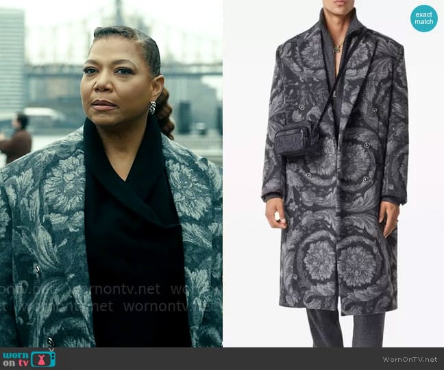 Versace] Barocco-jacquard double-breasted coat worn by Robyn McCall (Queen Latifah) on The Equalizer