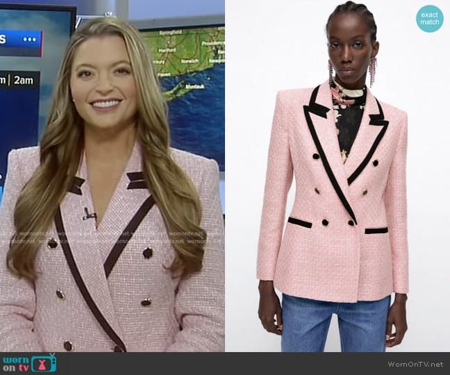 Zara Textured Blazer with Contrasting Piping worn by Dani Beckstrom on Good Morning America