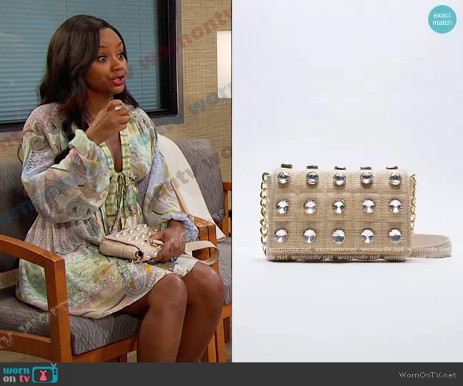 Zara Sparkly Quilted Crossbody Bag worn by Chanel Dupree (Raven Bowens) on Days of our Lives