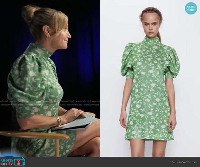 Zara Jacquard Dress in Green Ecru worn by Lara Spencer on Good Morning America