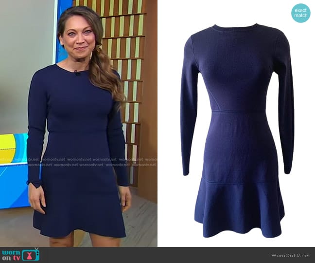 Zara Short Knit Dress in Navy worn by Ginger Zee on Good Morning America