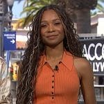 Zuri’s orange ribbed top on Access Hollywood