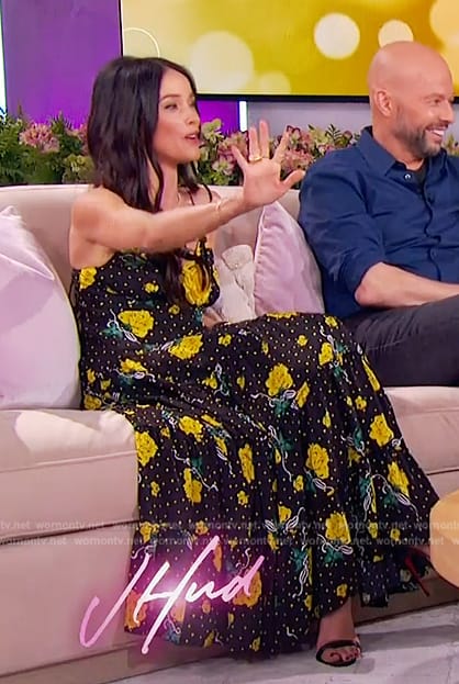 Abigail Spencer's black floral print dress on The Jennifer Hudson Show