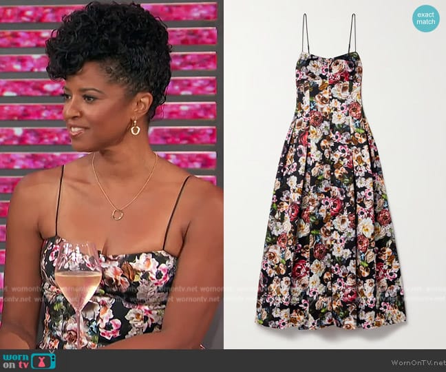 Adam Lippes Rickie Dress In Printed Duchess worn by Renee Elise Goldsberry on Access Hollywood