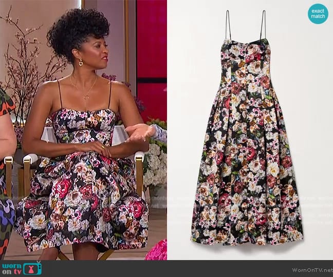 Adam Lippes Rickie Dress In Printed Duchess worn by Renee Elise Goldsberry on The Jennifer Hudson Show