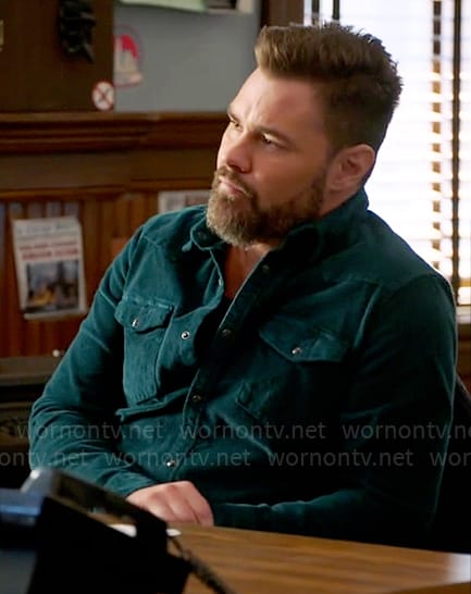 Adam's teal corduroy shirt on Chicago PD