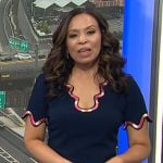 Adelle’s navy swirl trim dress on Today