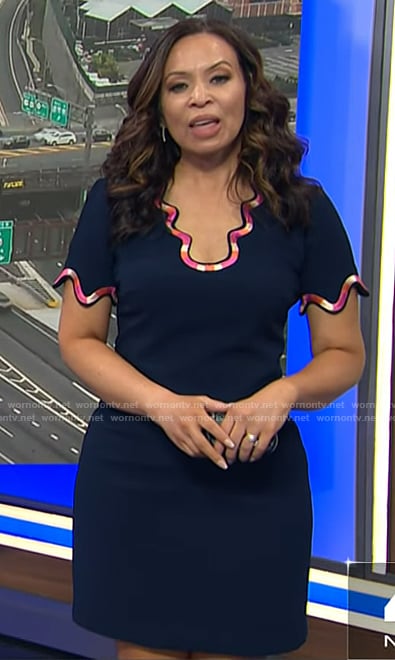 Adelle's navy swirl trim dress on Today