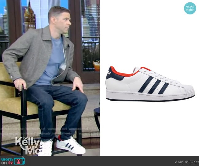 Adidas Superstar Navy Red worn by Mikey Day on Live with Kelly and Mark