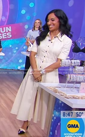 Adriana Carrig's white button down midi dress on Good Morning America