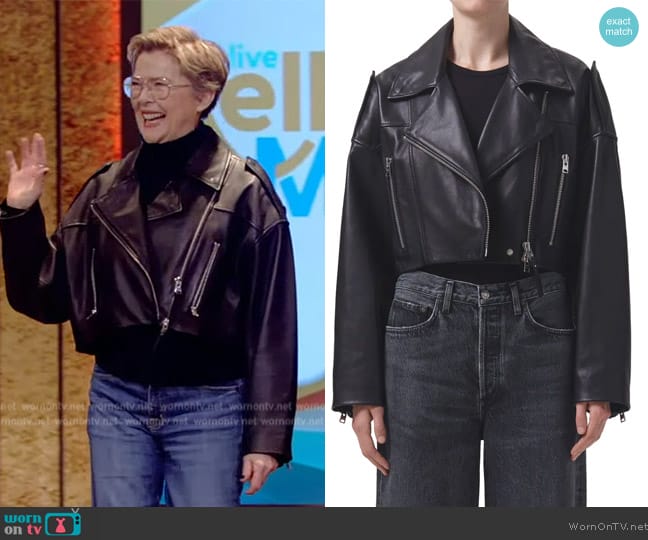 Agolde Remi Crop Leather Biker Jacket worn by Annette Bening on Live with Kelly and Mark