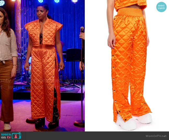 Akira Arya Quilted Satin Breakaway Jogger worn by Wickie Roy (Renée Elise Goldsberry) on Girls5eva