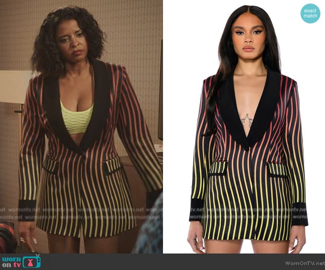 Akira Sunset Road Stripe Blazer worn by Wickie Roy (Renée Elise Goldsberry) on Girls5eva