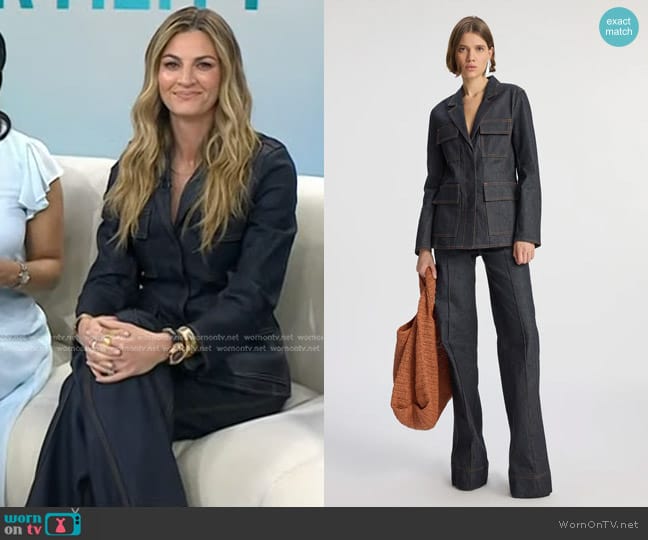 A.L.C. Stevie Raw Denim Jacket and Simon Raw Denim Jean worn by Erin Andrews on Today