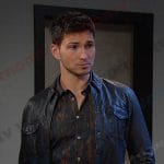 Alex’s navy print shirt and leather jacket on Days of our Lives