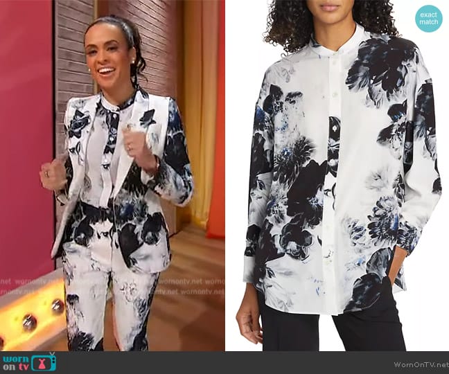 Alexander McQueen Chiaroscuro Cocoon-Sleeve Silk Shirt worn by Linsey Davis on Sherri