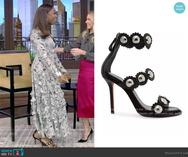 Alexandre Birman Tibbie 100MM Leather Stiletto Sandals worn by Ego Nwodim on Live with Kelly and Mark