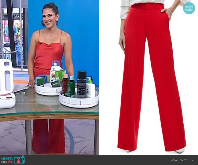 Alice + Olivia Calvin High Waist Wide Leg Pants in Bright Ruby worn by Janelle Cohen on Today