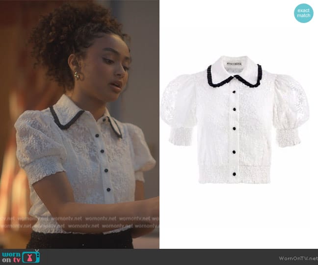 Alice + Olivia Tamra embroidered blouse worn by Kiela (Daniella Perkins) on Grown-ish