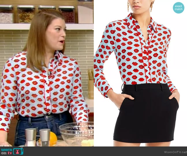 Alice + Olivia Willa Silk Wide Cuff Shirt worn by Gail Simmons on Live with Kelly and Mark