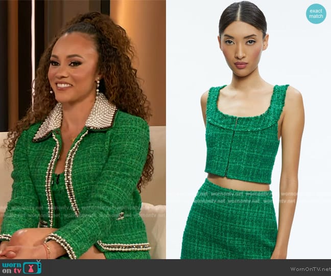 Alice + Olivia Kensie Scoop Neck Cropped Bustier worn by Ashley Darby on The Drew Barrymore Show