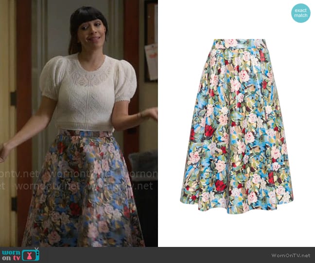 Alice + Olivia Earla Skirt in Breeze Floral worn by Sam (Hannah Simone) on Not Dead Yet