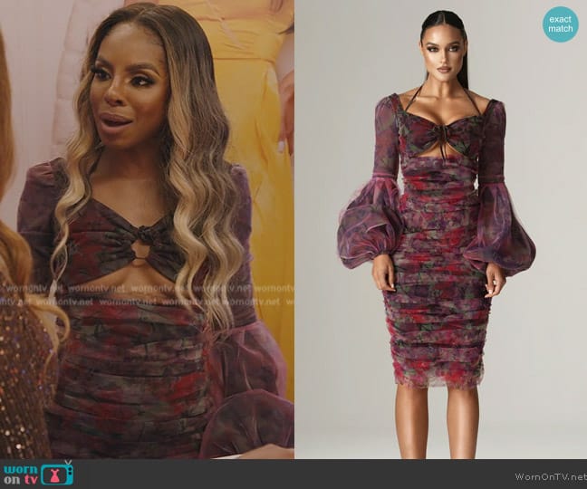 Alieva Bianca Cutout Ruched Midi Dress worn by Candiace Dillard Bassett on The Real Housewives of Potomac