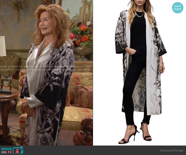 All Saints Carine Pattie Floral Long Kimono worn by Maggie Horton (Suzanne Rogers) on Days of our Lives