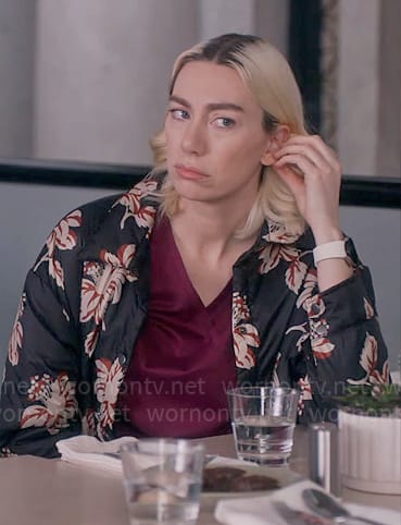 Allison's hibiscus print jacket on So Help Me Todd